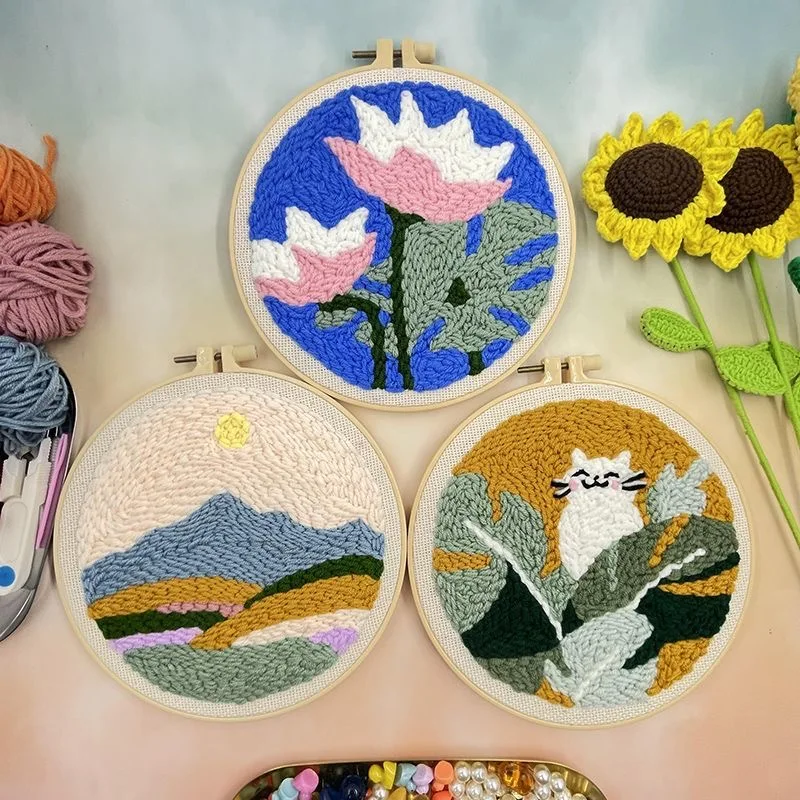 

Набор для вышивания игл с цветочным котом, 3D волшебная игла для вышивания, набор с пряжей, нитью, шерстяной набор для вышивания, домашний декор