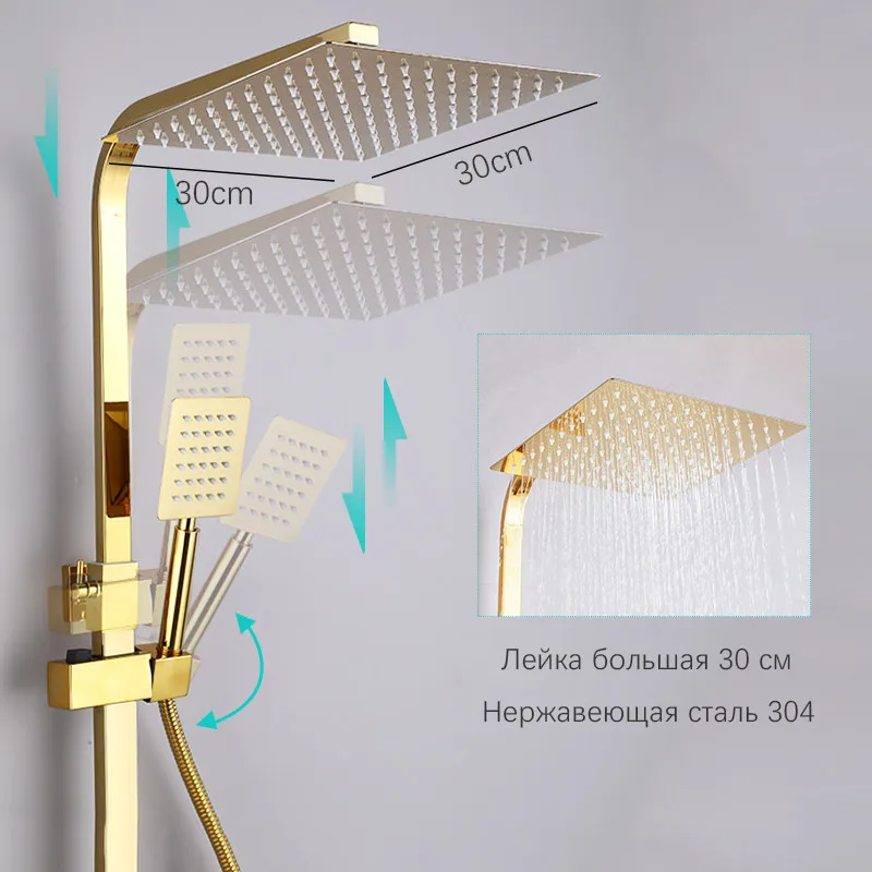 Square Hot Cold Bathroom Shower Set Quality Stainless Steel Hot Cold Bathroom Shower System Accessories 10 Inch Rain Shower Head