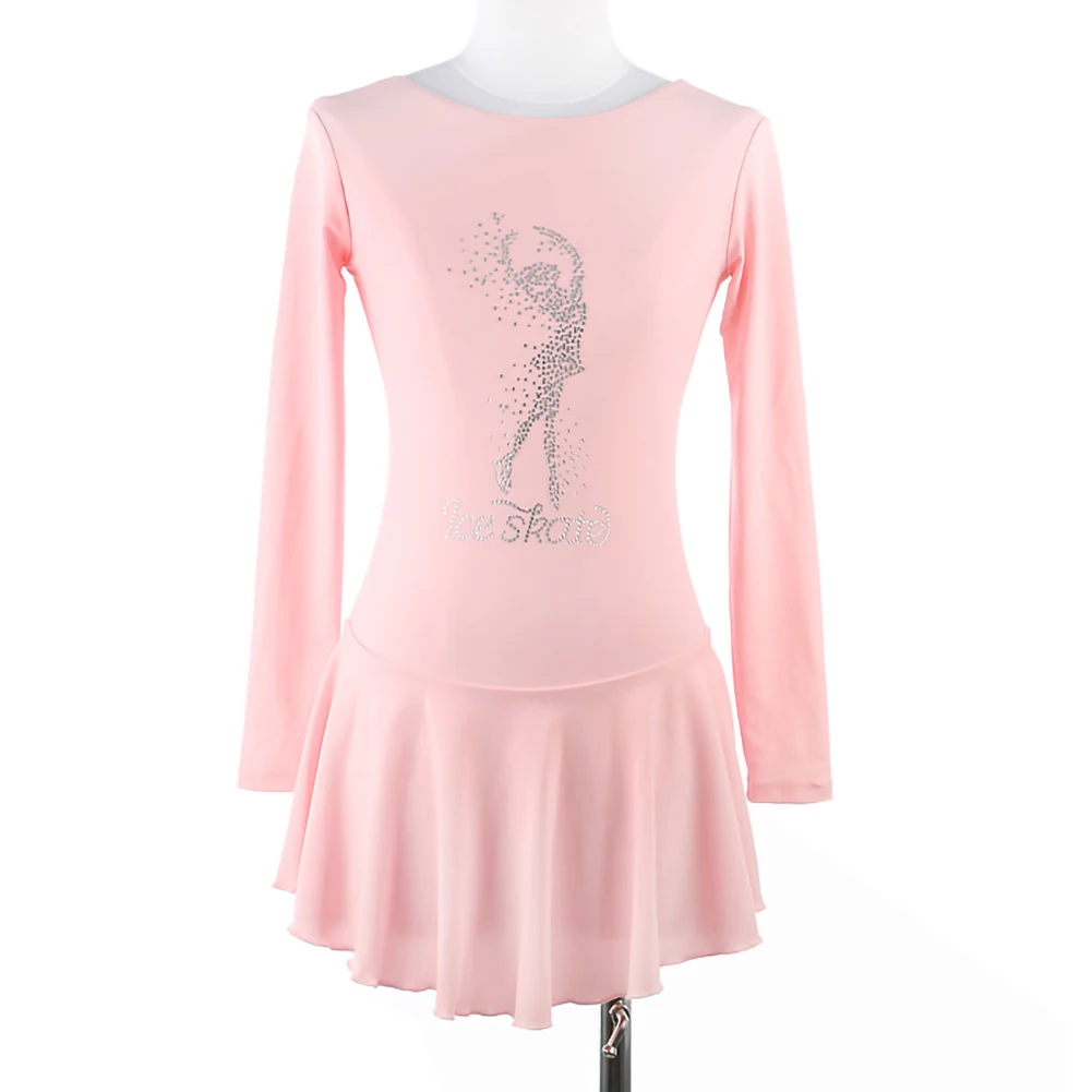 

Long Sleeve Dancing Clothes Girls Crewneck Rhinestone Light Pink Prom Performance Girls Violet Samba Skating Dancing Clothes
