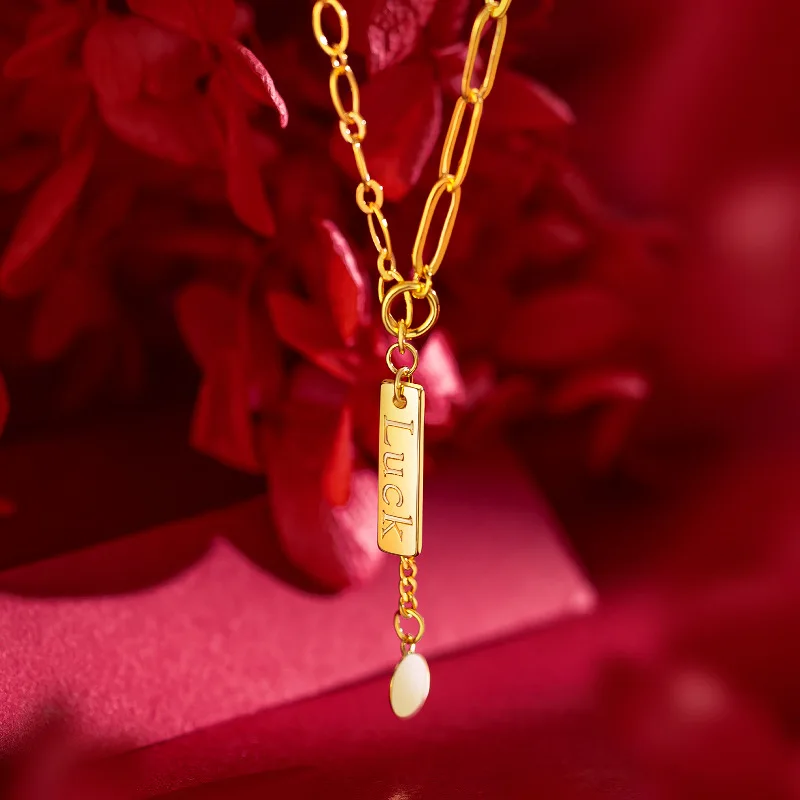 

Luxury 24K 9999 Pure Gold real gold Women's Mother Luck Lucky Collarbone Necklace