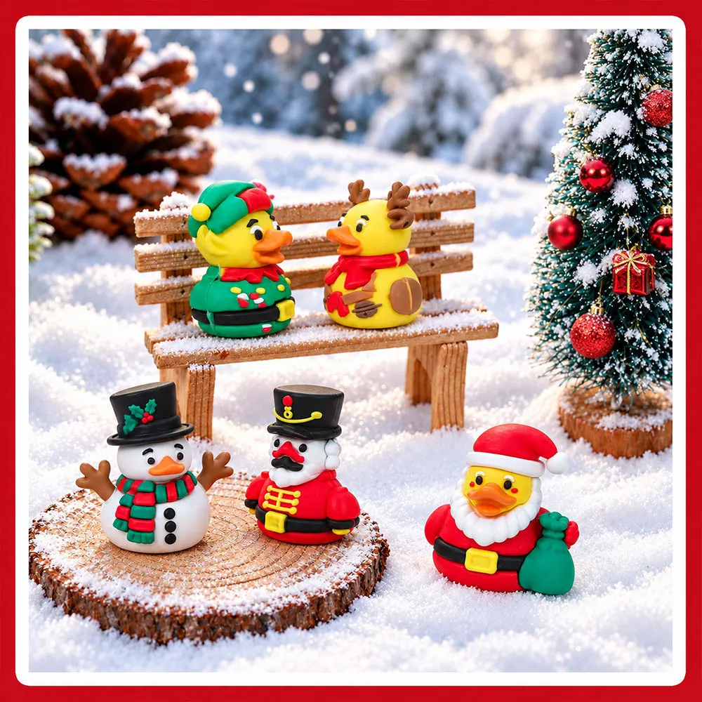5-15pcs New Creative Christmas Snowman Elk Desktop 3D Ornament Yellow Duck Festival Atmosphere Decoration