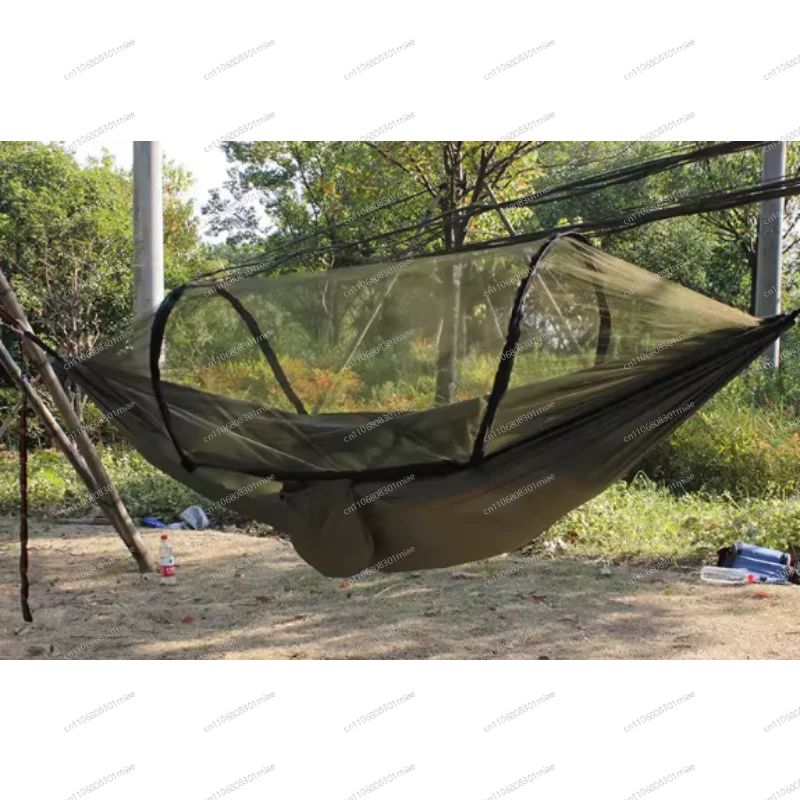 Outdoor Double Hammock with Anti-Rollover Automatic Quick-Opening Swing Feature Built-in Mosquito Net for Camping
