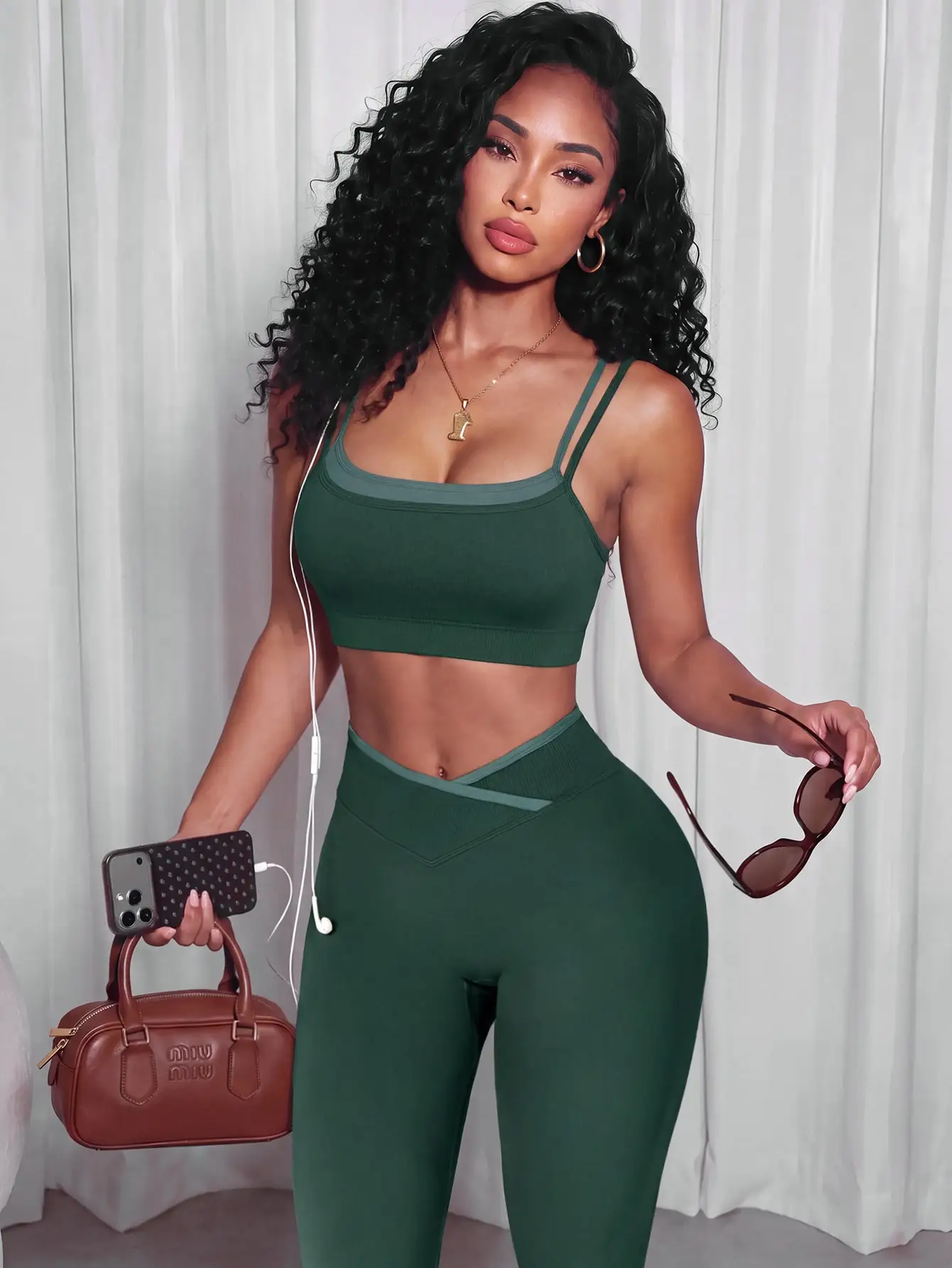 Nahtloses Yoga-Set für Damen, 2-teilig, Sport-BH, High-Waist-Leggings, verstellbare Träger, V-Taille, Po-Lifting, Workout – Detail 12