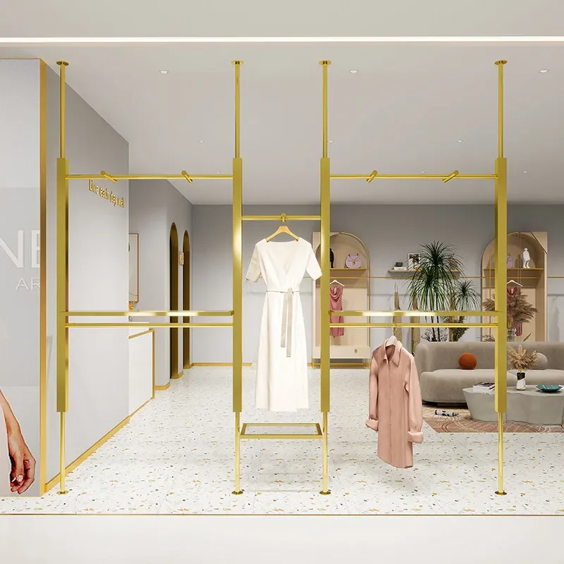 Clothing store display rack, upper wall of column, stainless steel titanium hanging clothes , special shelf props