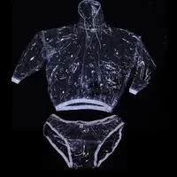 Transparent PVC Pants Tops Soft Silent Hooded T-shirt Pullover ABDL Adult Baby Waterproof Plastic Shorts Couple Erotic Panties
