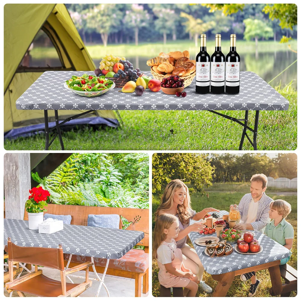 Homaxy Rectangle Table Cloth Elastic Fitted Flannel Backed Tablecloth Waterproof Plastic Table Cover For Picnic Camping Outdoor