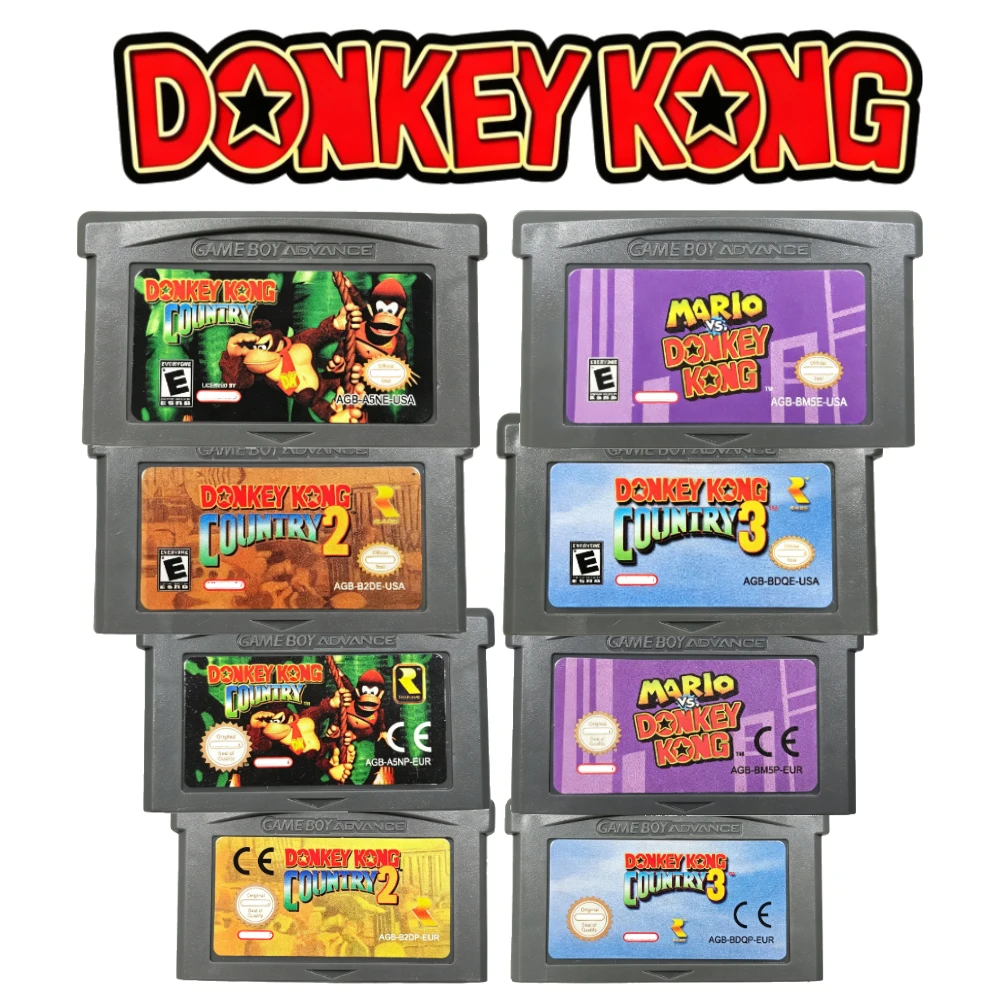 Donkey Kong Country 1 2 3 Mario vs Donkey Kong GBA Game Cartridge USA EUR Version Retro Video Game Cards Set for GBA GBA SP NDSL