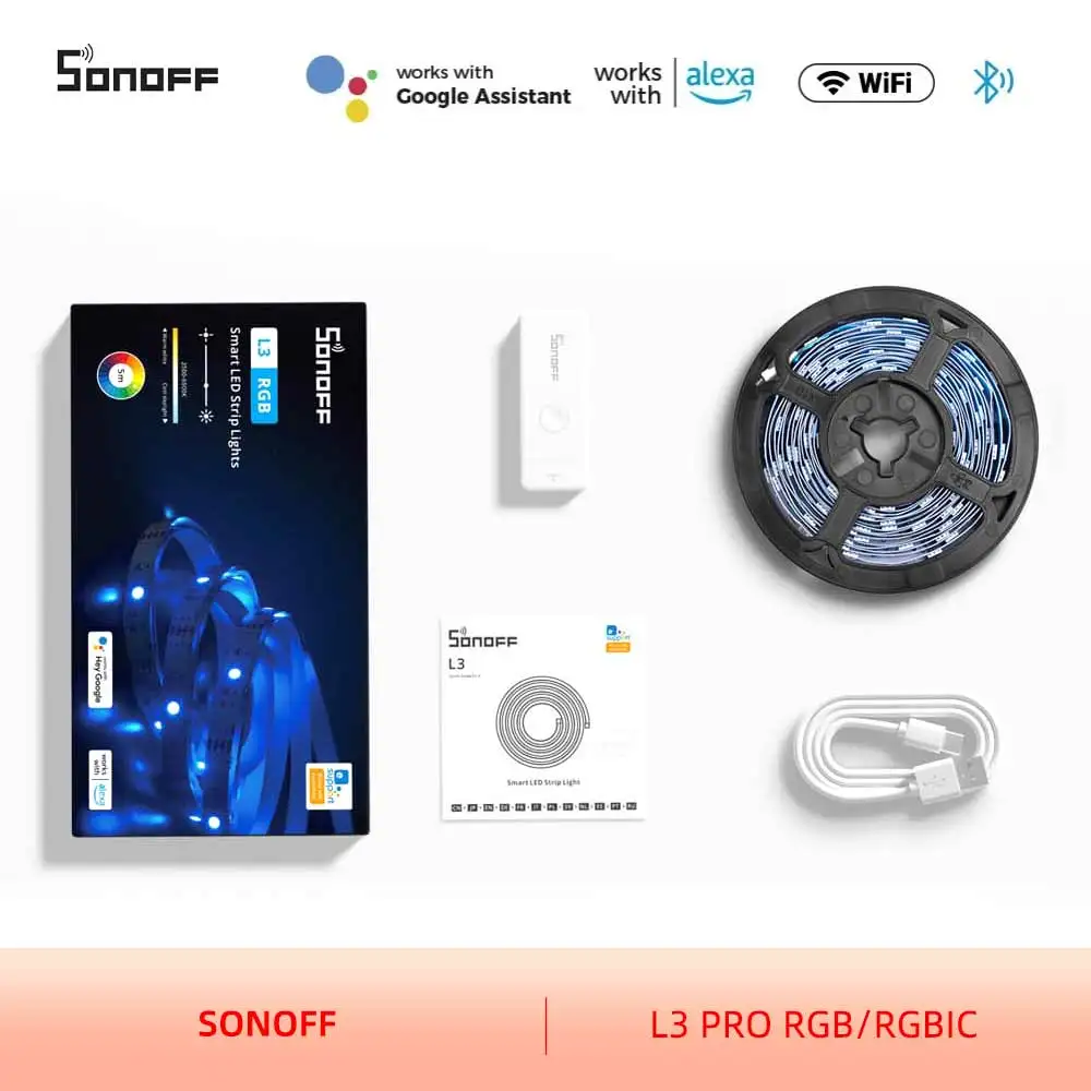 SONOFF L3 RGB RGBIC Smart LED Strip Lights 5M/16.4Ft WiFi Dimmable Cuttable Strip Lamp Work With Music Alexa Google Smartthings