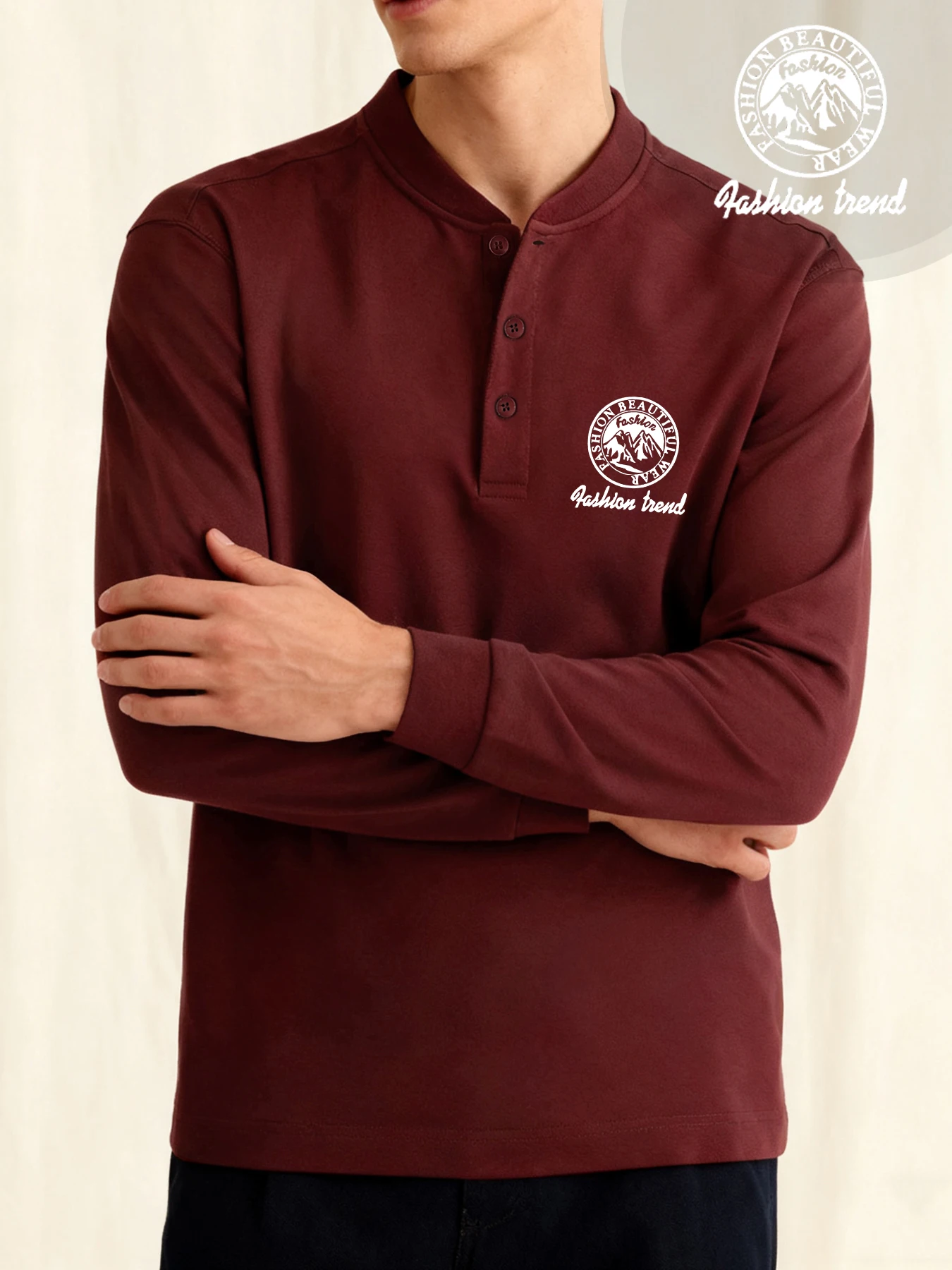 أزياء الاتجاه المطبوعة الرجال هنري القمصان طاقم الرقبة قميص الأعمال زر قمم مريحة الخريف الجلد ودية المتسكعون #1