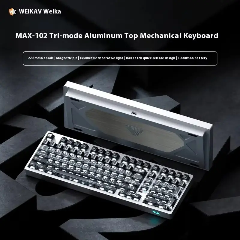 

Новая трехрежимная алюминиевая механическая клавиатура Weika Max-102, проводная Bluetooth 2,4 г, механическая клавиатура, подарок для киберспорта
