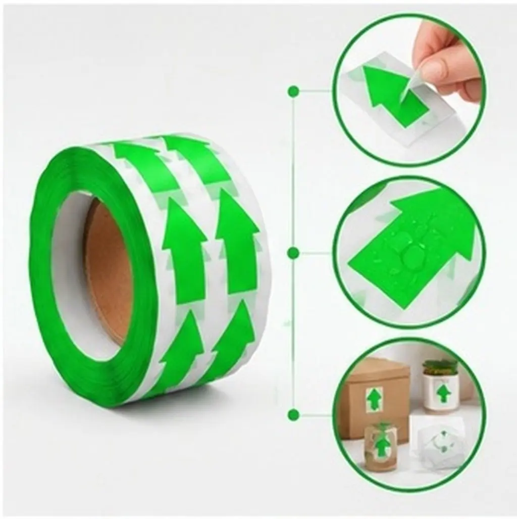 Fluorescent Arrow Label Stickers Roll Self-Adhesive Removable Decorative Craft Stickers for Warning Direction DIY Decoration