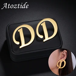 Atoztide Personalized Customized Big Letter Name Earring Stud Stainless Steel For Women Girl Fashion Ear Studs Jewelry Gift