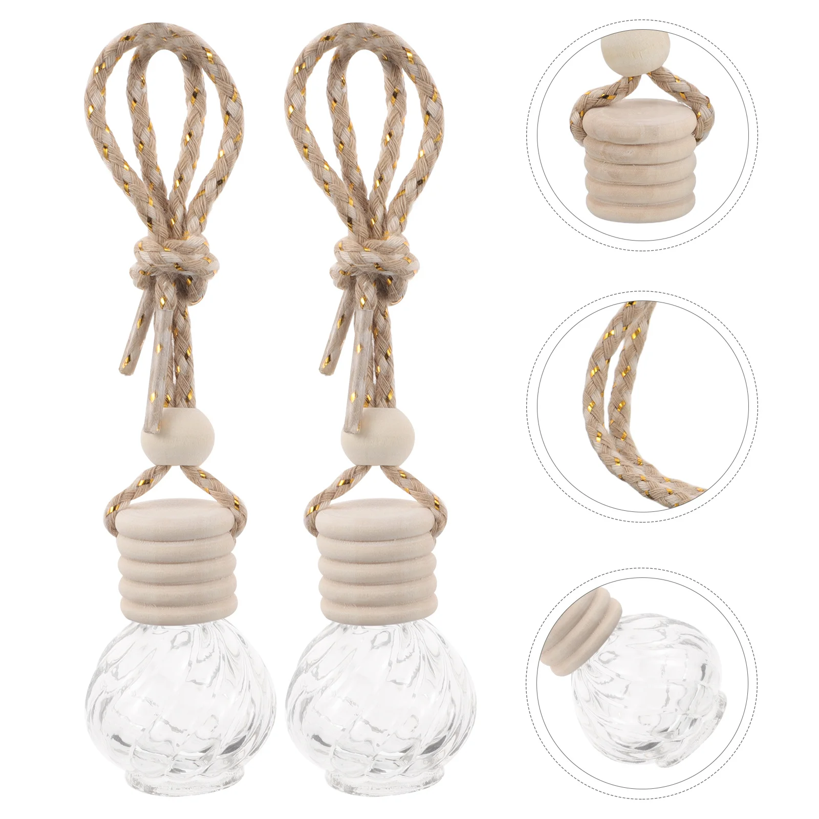 

2Pcs Car Aromatherapy Diffuser Bottles Refillable Empty Glass Hanging Perfume Containers Compact Essential Oil Freshener Holder