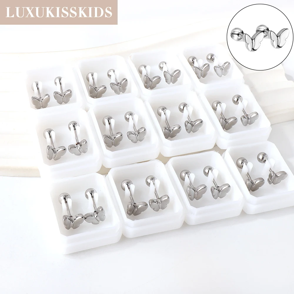 LUXUKISSKIDS Tiny Y2K Butterfly Earrings For Girls/Woman Fairy Chic Fashion Stud Earings Simple Small Ear Piercing 12Pairs Sale