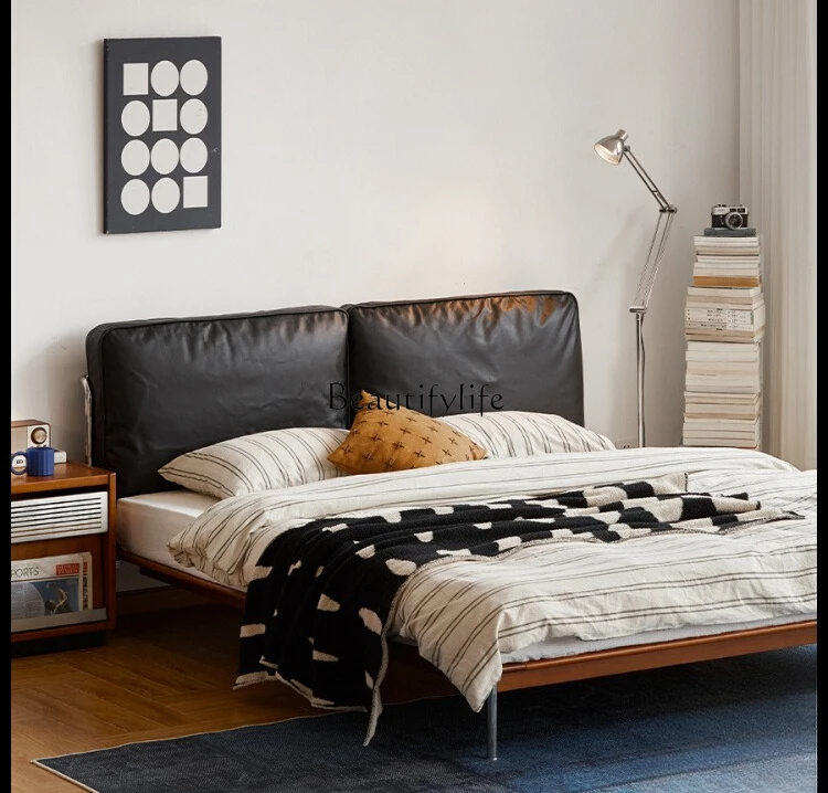 

Light Luxury Soft Bag Bed Modern Minimalist Leather Italian Soft Bag Bed