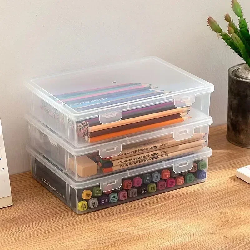 Large Capacity Pencil Case Wear-resistant Transparent Plastic Pen Box Marker Colored Lead Painting Storage Box Paper Organizer