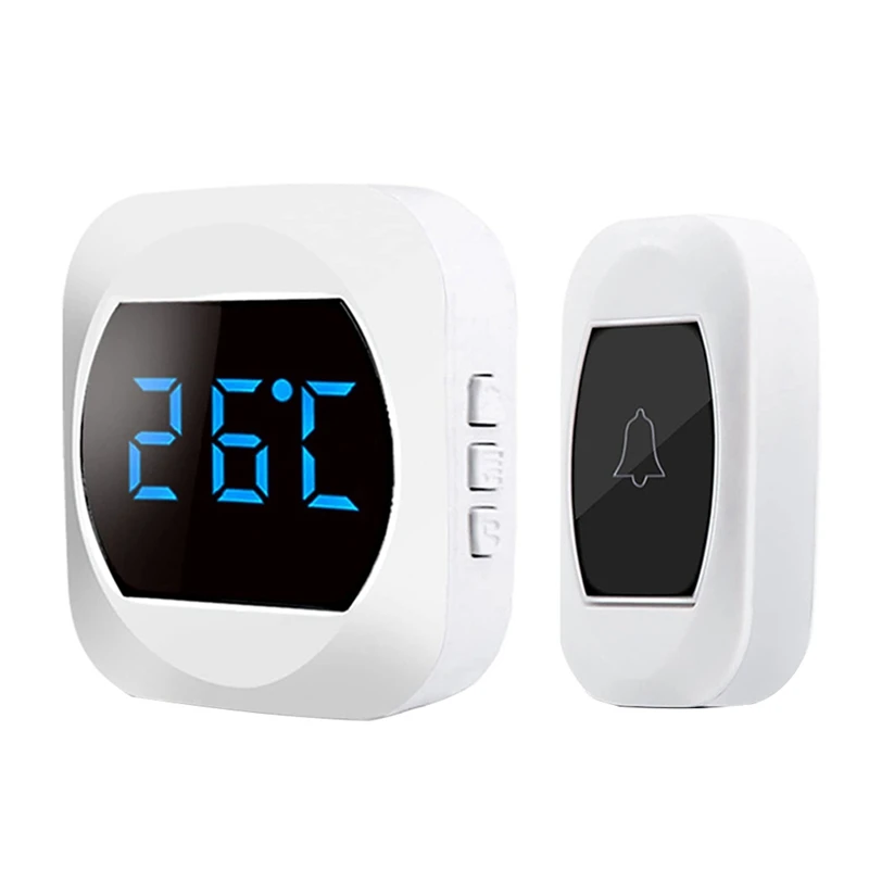 Wireless Doorbell With Plug In Receiver And Button Transmitter + Room Thermometer With Temperature Display US Plug