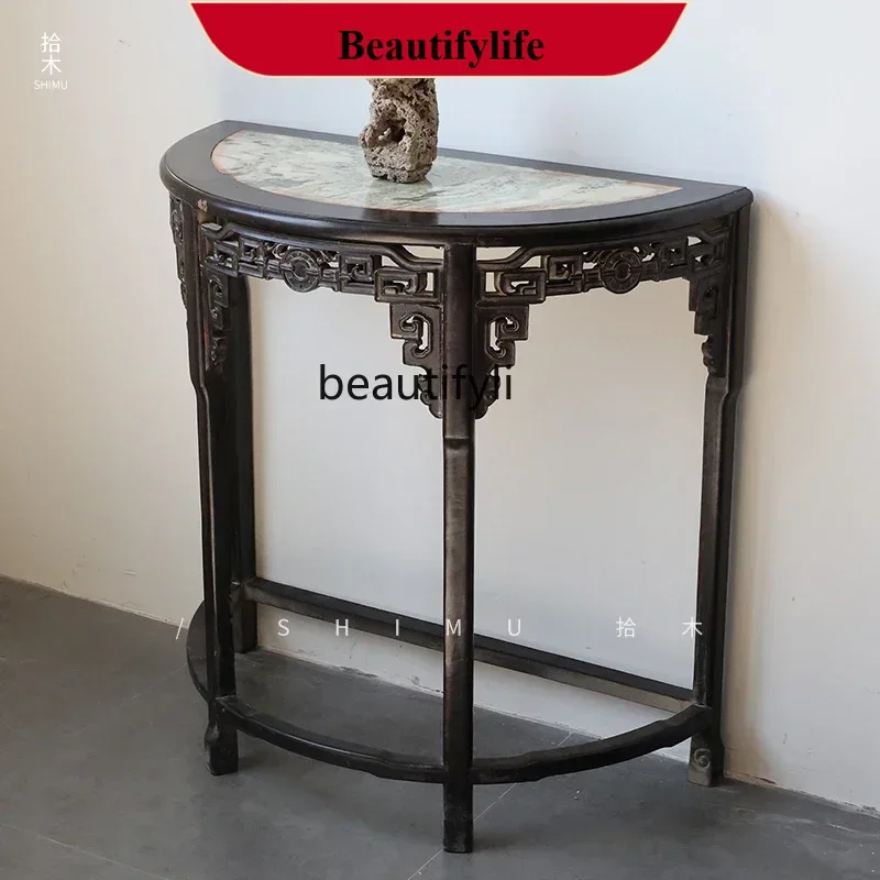 

D178 Crescent moon table Xuanguantai semi-round table ebony solid wood Chinese antique and old