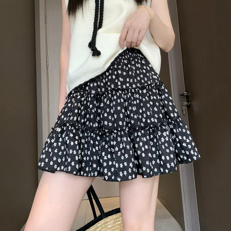 

Мини-юбка, корейская версия, короткая юбка с цветочным принтом, новая мода, сексуальная, с высокой талией, универсальная, трапециевидной формы с эффектом похудения, платья