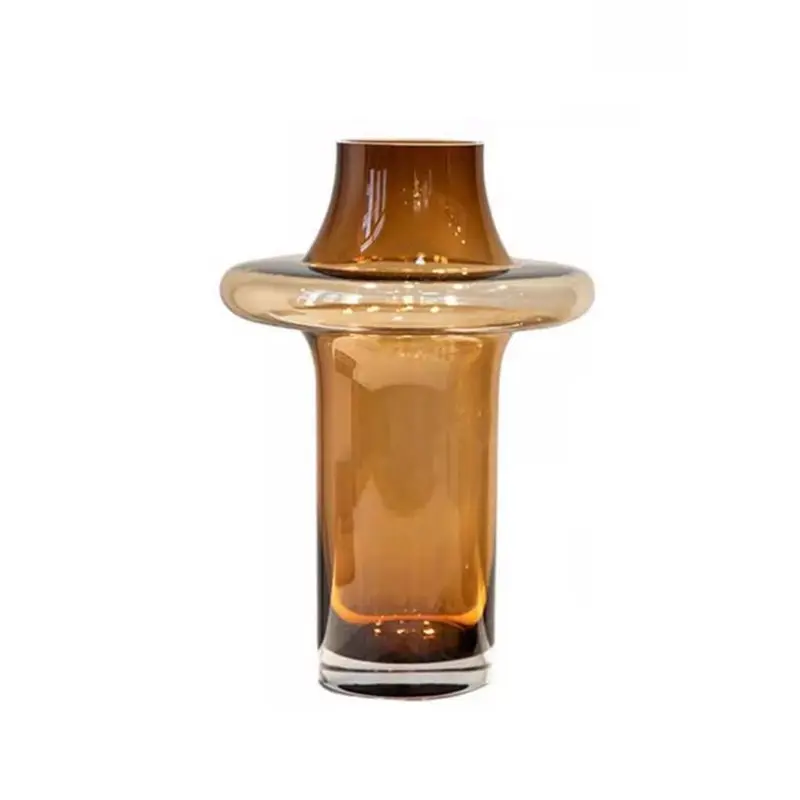 Glass Vase Amber Color Tower Shape Table Decoration Flower Arrangement Hydroponics Plant Pot Flowers Vases Large Size