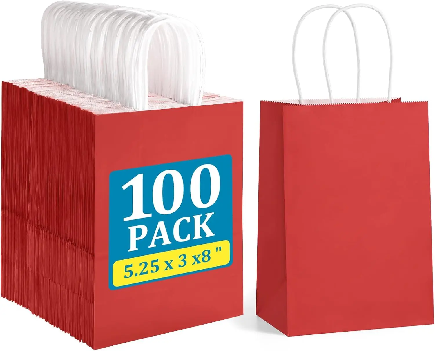 

Маленькие подарочные пакеты из красной крафт-бумаги с ручками, 5,25x3x8 дюймов, 100 шт., оптом, для Рождества, свадеб