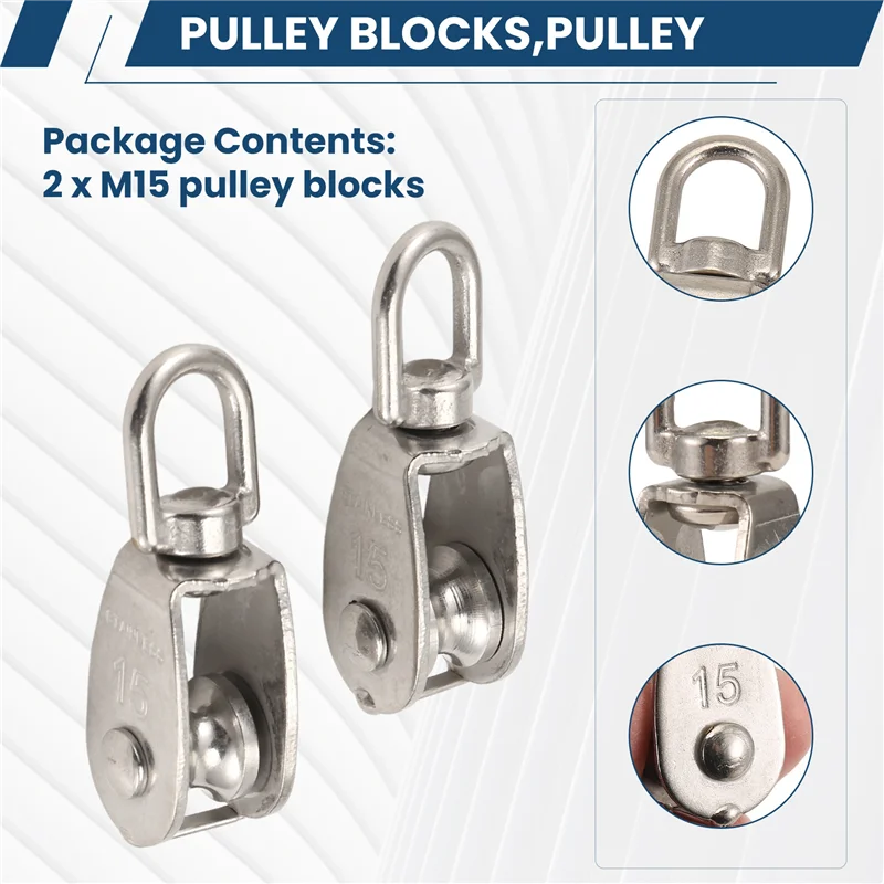 ABZV-Pulley 304 كتلة بكرة واحدة من الفولاذ المقاوم للصدأ M15 نظام بكرة محمل دوار صغير عالي التحمل للتزوير، سهل الاستخدام 2