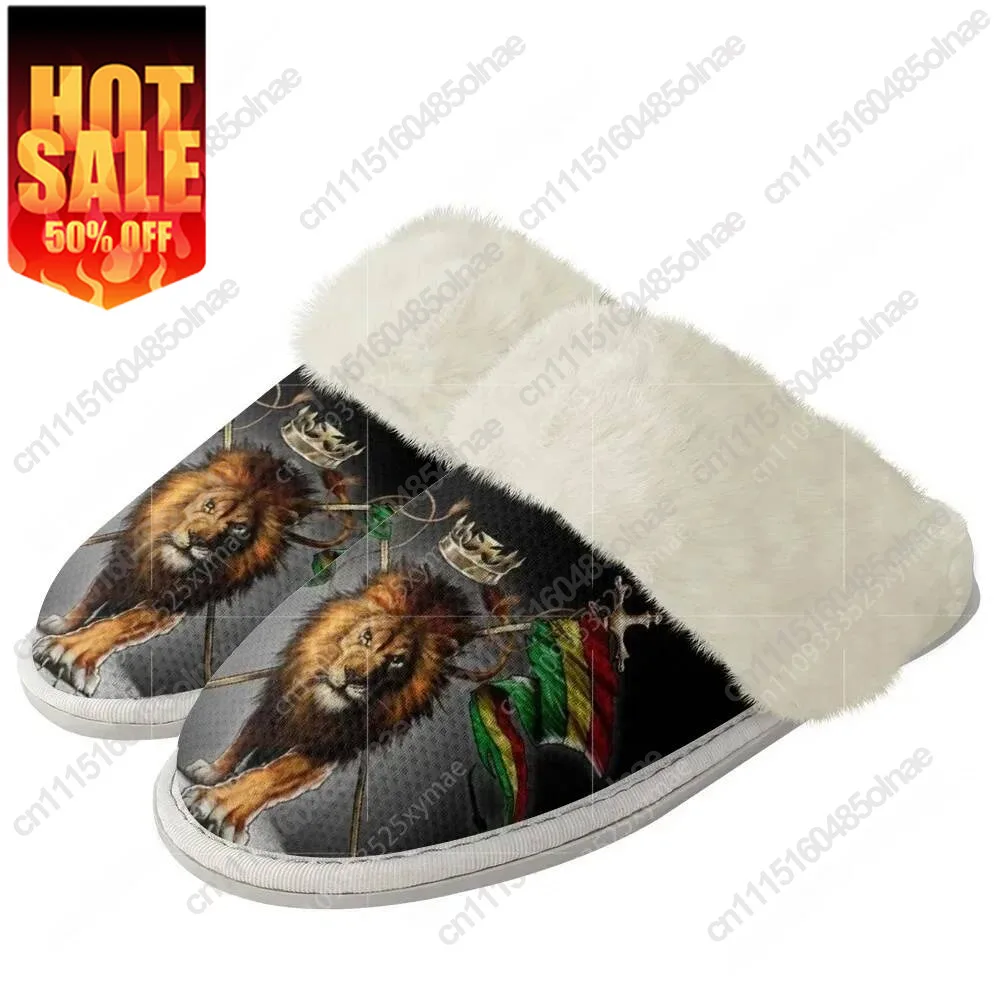 Reggae Rastafarian Rasta Rastafari Lion Of Judah Plush Slippers Mens Womens Home Cotton Bedroom Custom Made Thermal Slipper