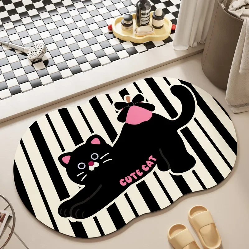 Cartoon Cat and Dog Diatomite Floor Mat Bathroom Shower Non-slip Mat Dirty-resistant Easy To Take Care of Door Mat Home Decor