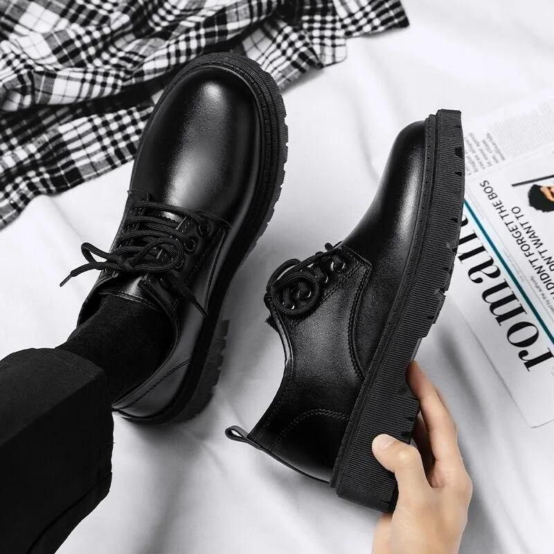 Men Business Casual Leather Shoes Non Slip Platform Oxfords Shoes Lace-up Black Career Dress Shoe Male Derby Shoe Loafers Office