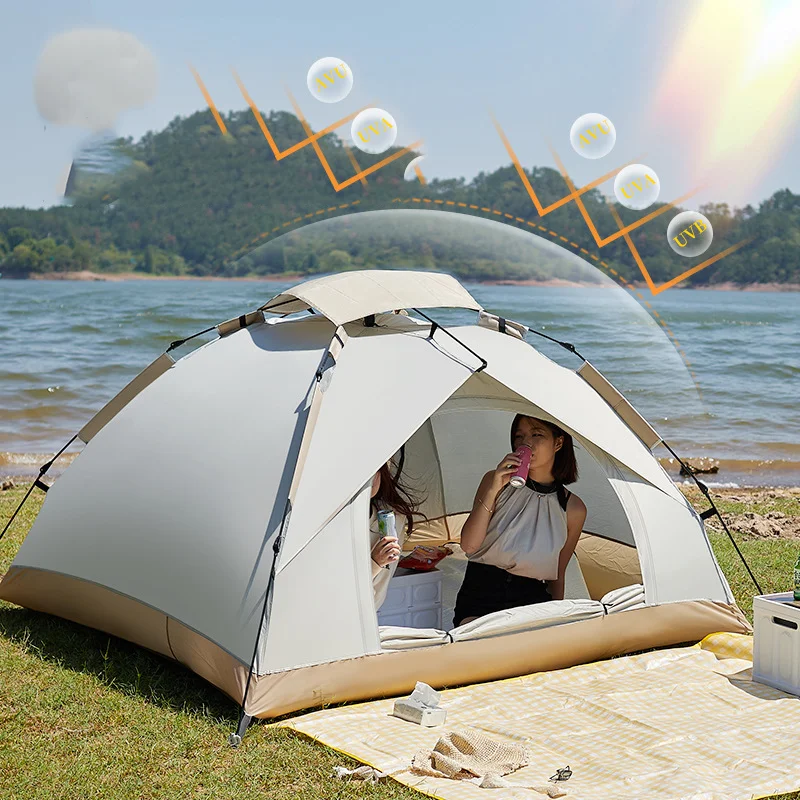 Camping Tent 3-4 People Quick Automatic Pop Up Family Tent Waterproof Oxford Cloth Camping Tent