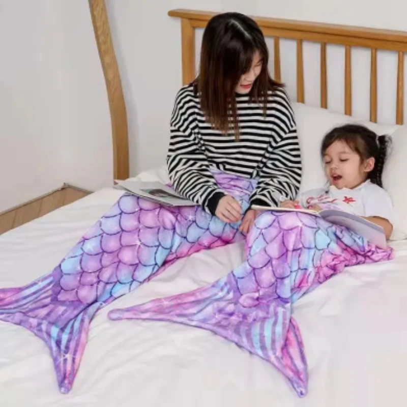 Flannel Mermaid Blanket Sleeping Blanket Adult Children Universal Mermaid Tail Blanket Children Sleeping Bag Shooting Props