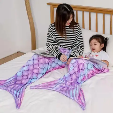 플란넬 인어 담요 잠자는 담요 성인 어린이 유니버설 인어 꼬리 담요 어린이 침낭 촬영 소품