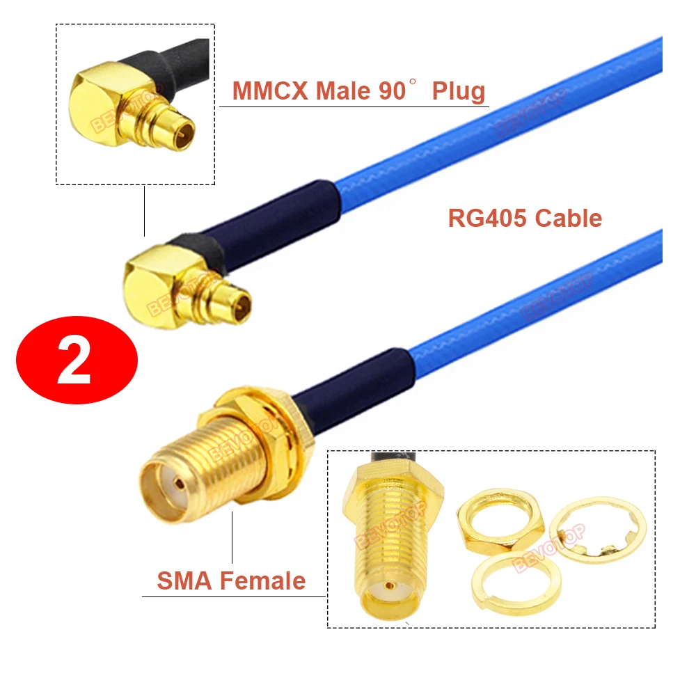 1PCS SMA to MMCX RG405 Cable RP-SMA/ SMA Female to MMCX Male Straight/ Right Angle 90° Plug High Frequency RG-405 086 Jumper