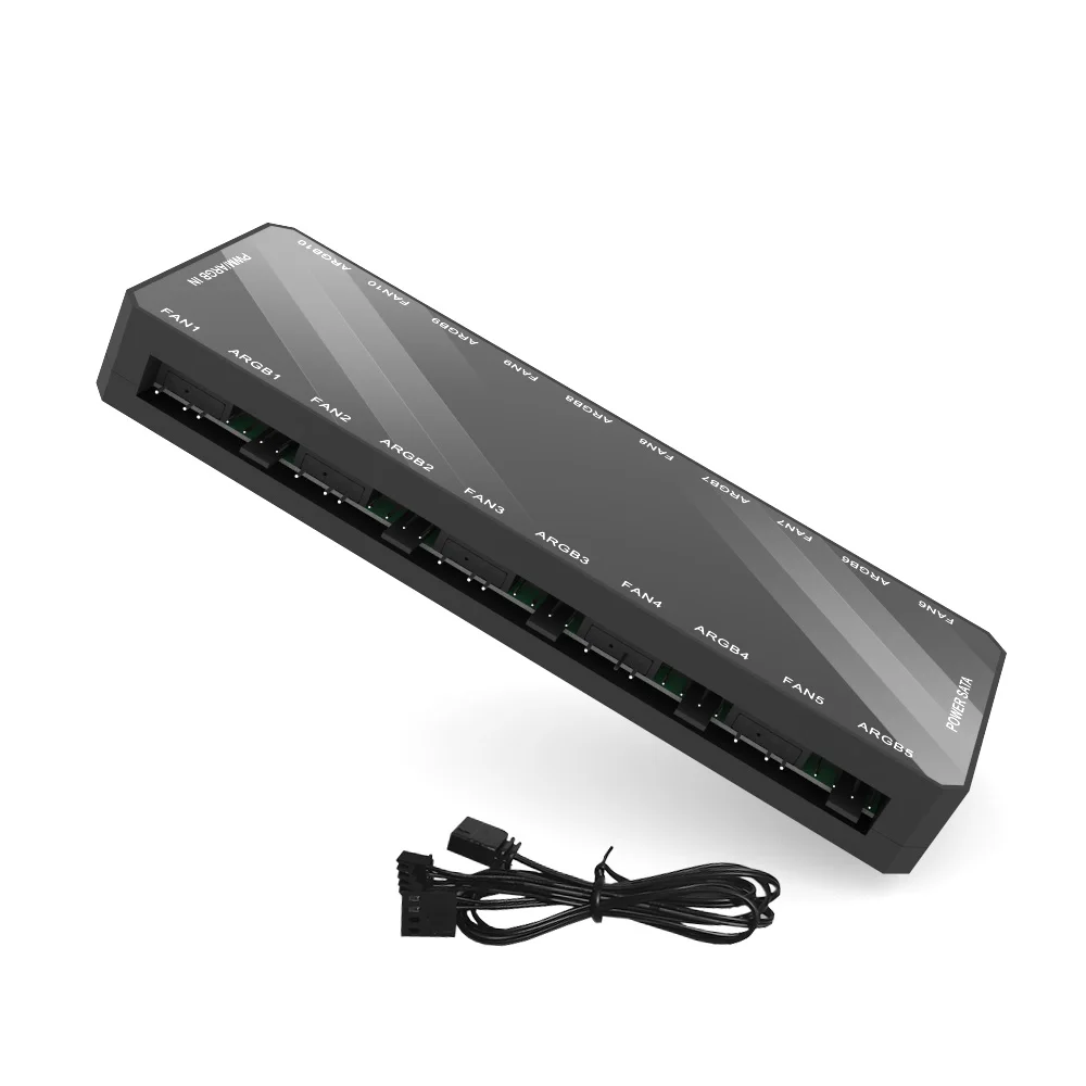 10-in-1 ARGB Fan Controller – SATA Powered, Remote Control for PC Case RGB & Fan Speed(Battery Not Included)