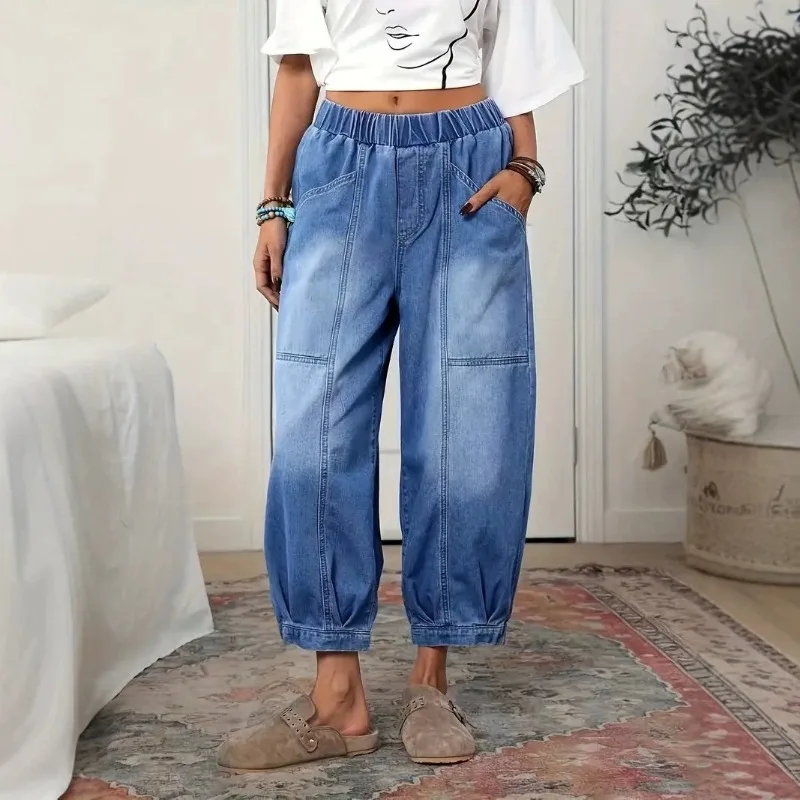 

2026 Summer Retro Denim Pants – High Waist Loose Fit Capri Jeans Lightweight & Comfortable Ideal for Office