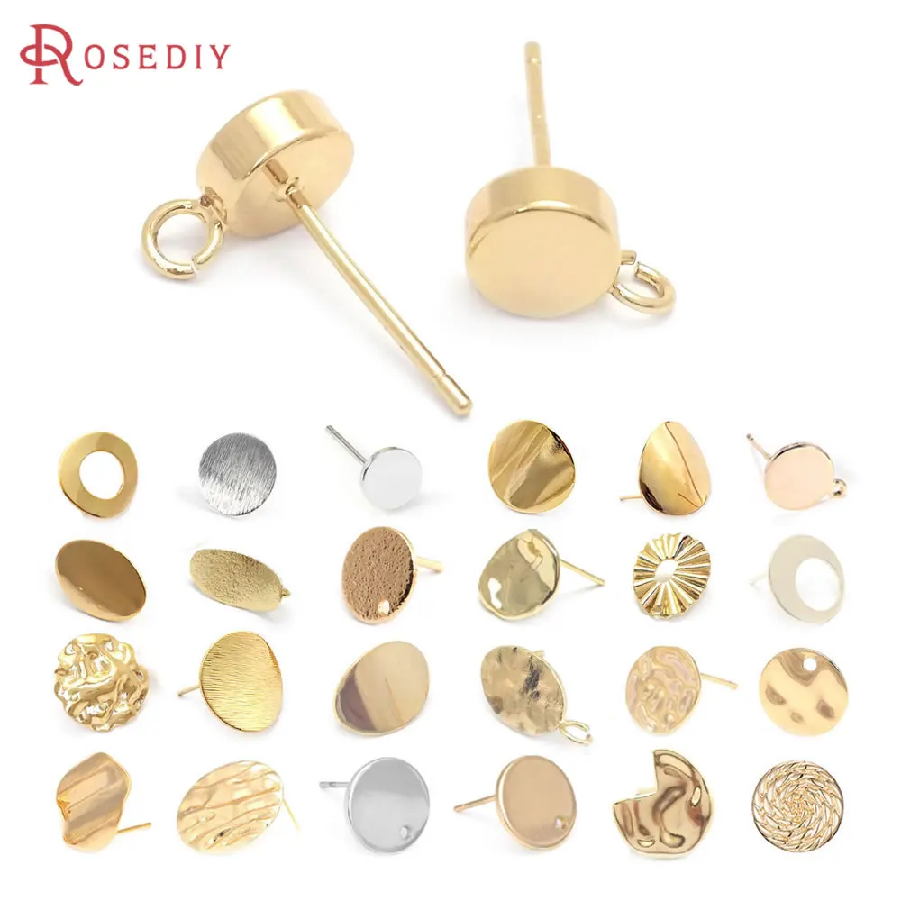 

18K Gold Color Brass Smooth or Wave Round Circle Oval Shape Stud Earrings Pins Jewelry Making Supplies Diy Findings Accessories