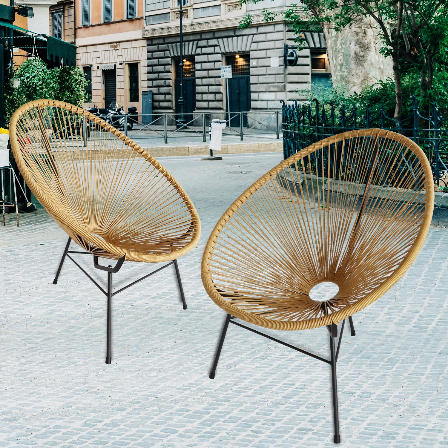 Outdoor Acapulco Chair Set of 2 All-Weather Patio Conversation Bistro Set with Flexible Rope and Heavy Duty Frame for Balcony