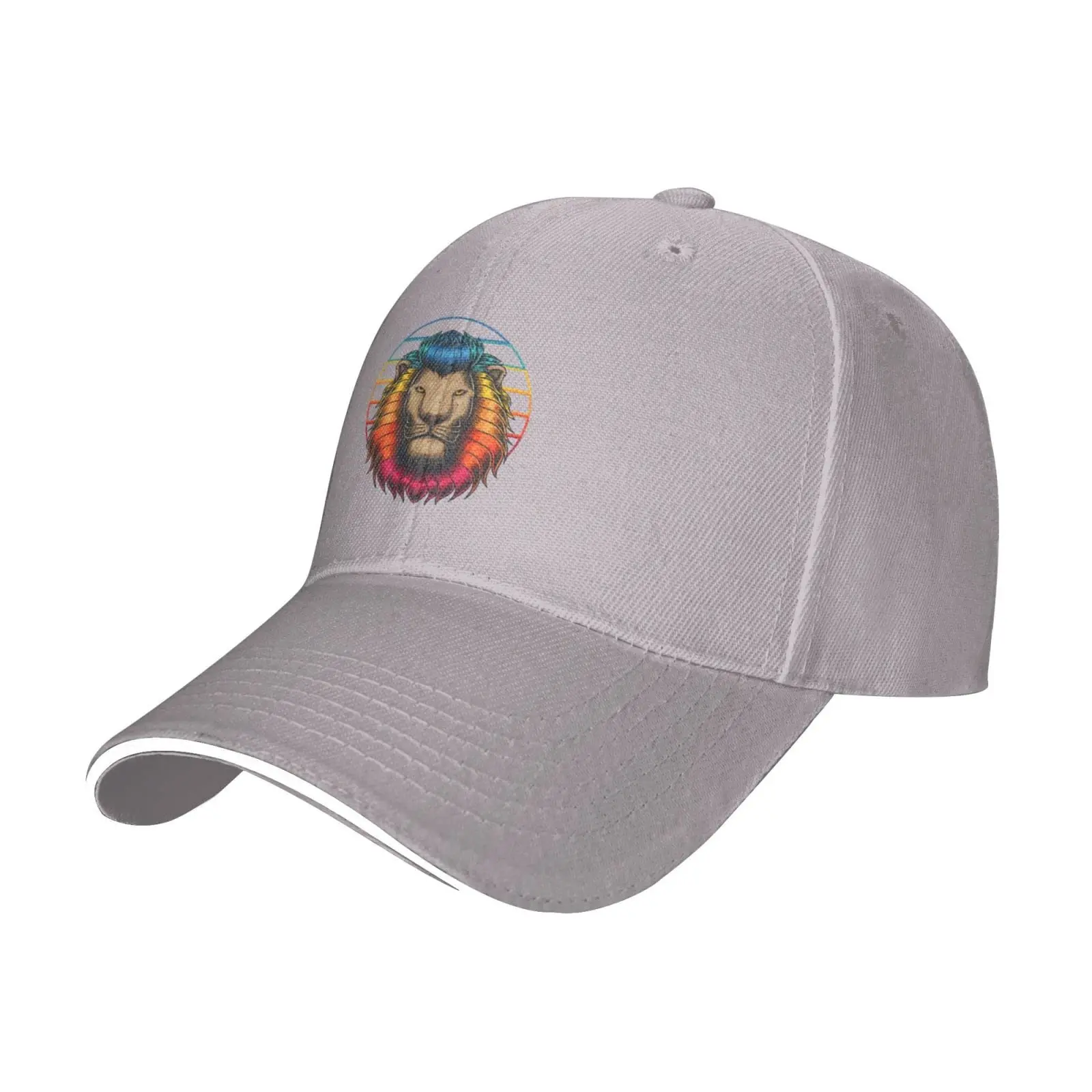 Retro Colorful Lion Head Baseball Cap Sandwich Brim Hats for Men Women Adjustable Caps