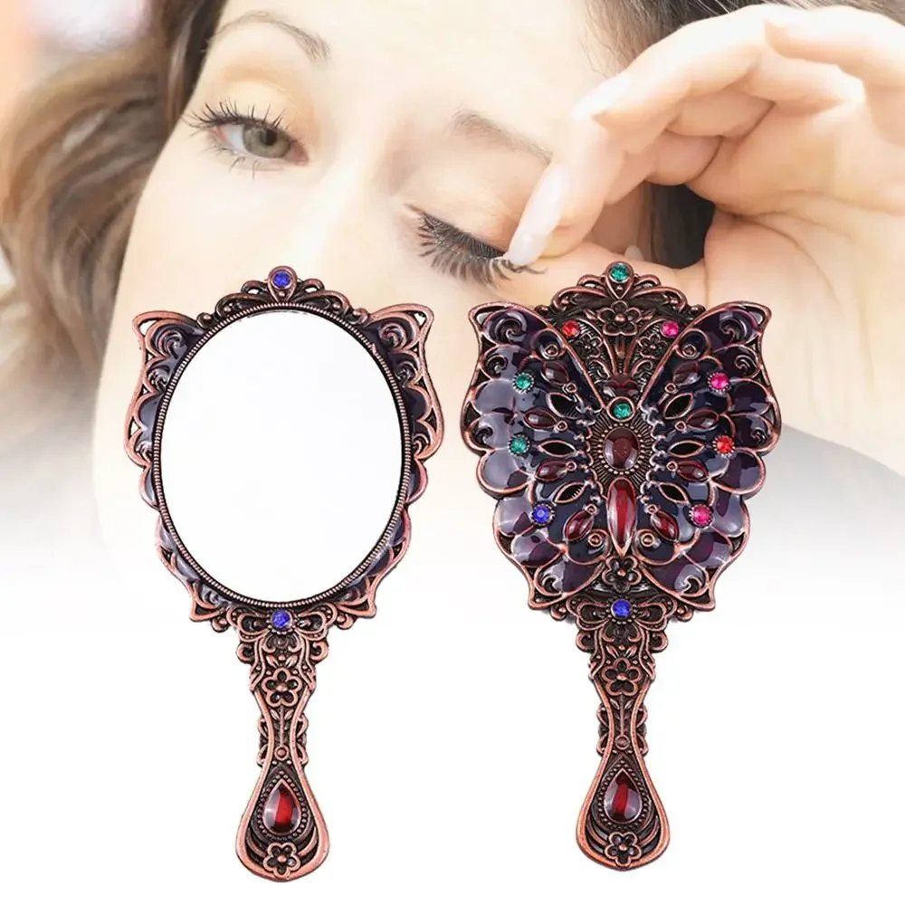 

Винтажные зеркала для макияжа с открытым экраном в виде павлина, набор расчесок, портативный портативный с металлической ручкой, маленькое зеркало в стиле ретро