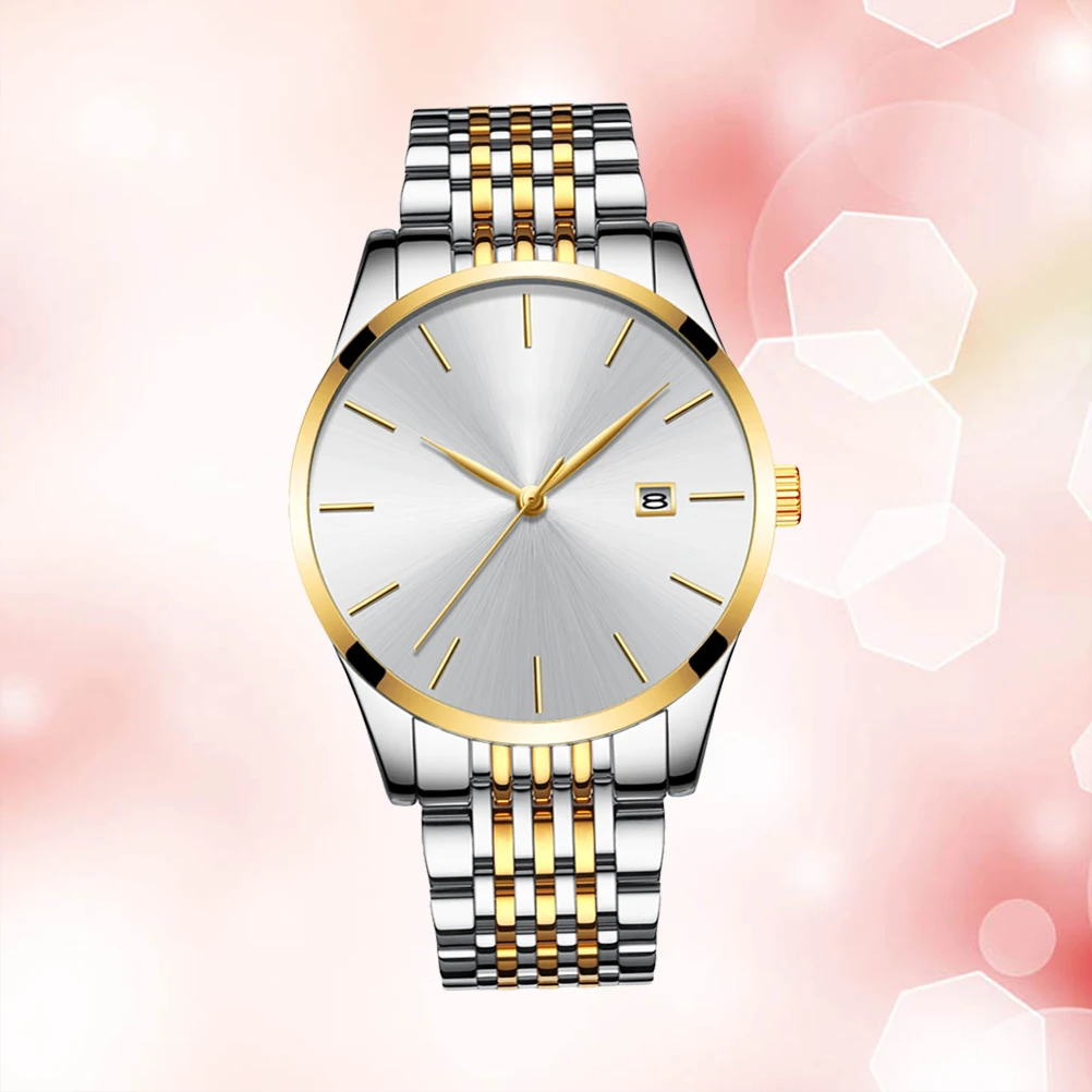 

Steel Strap Watch Gold for Men Waterproof Wrist Business Wristwatch Fashion Belt