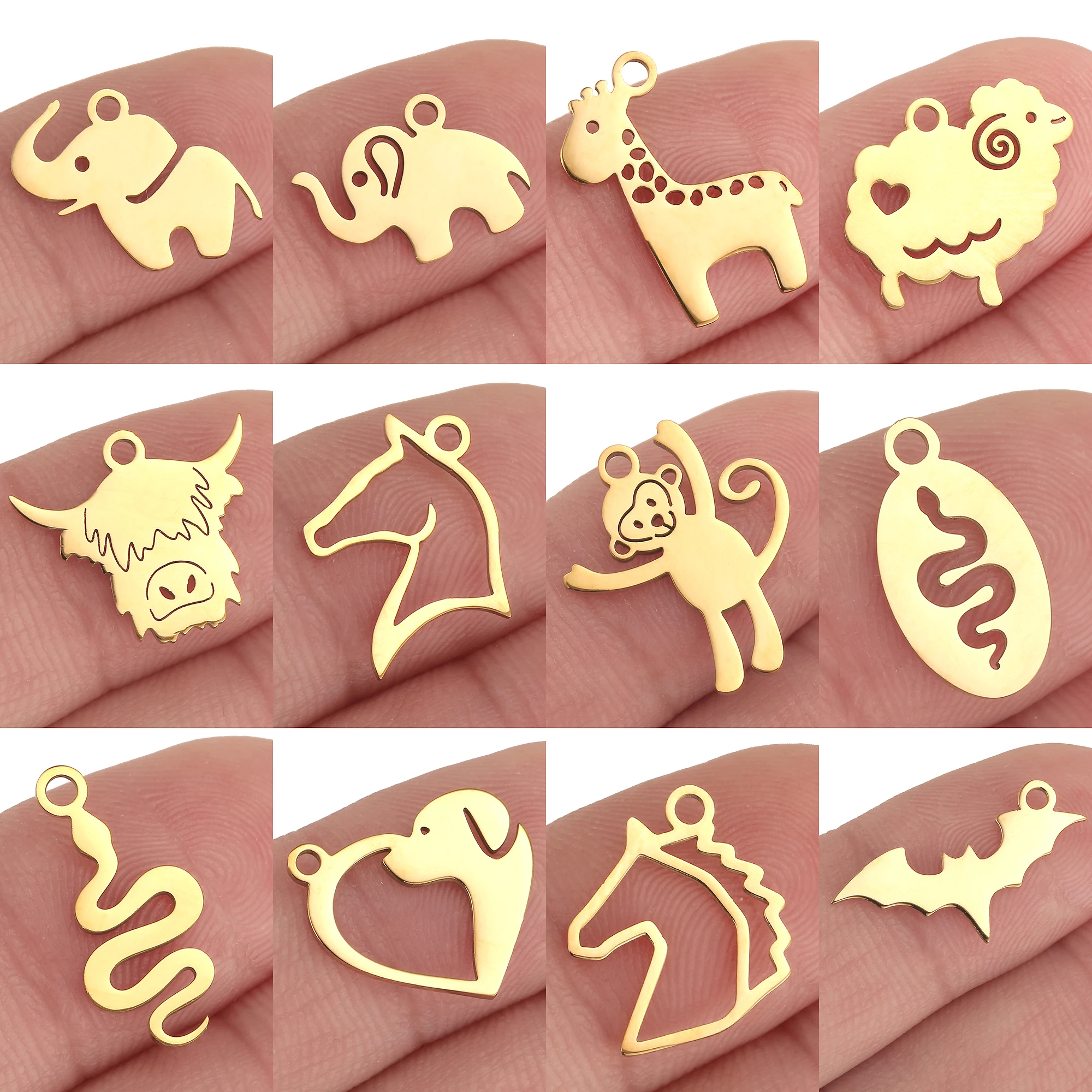 5Pcs Stainless Steel Horse/Sheep/Giraffe Charms Cute Elephant Animal Pendant DIY Jewelry Making Accessory for Necklace Bracelet