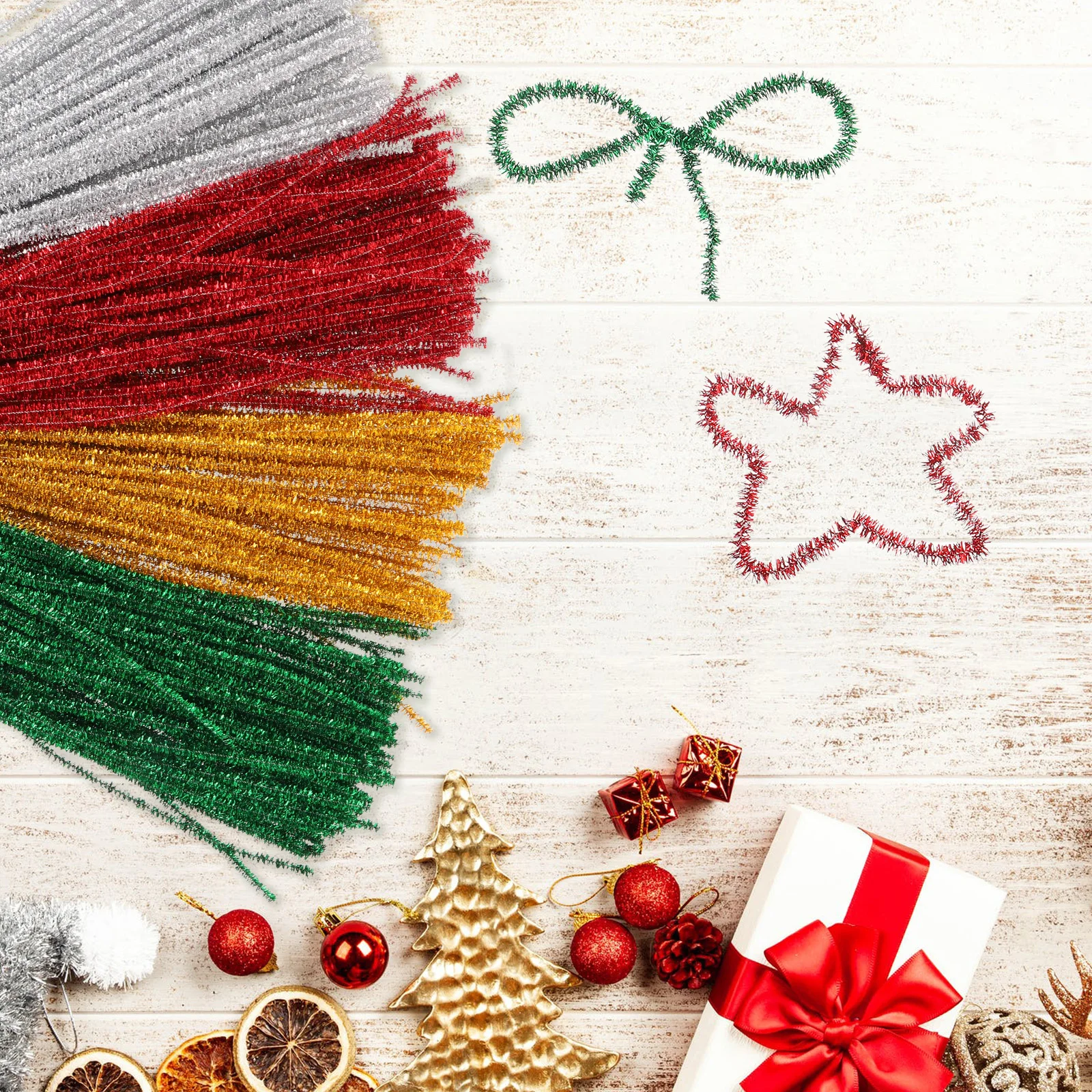 

400pcs Christmas Craft Supplies Colored Glitter Chenille Stems Twistable Diy Making Accessory For Crafts Handmade