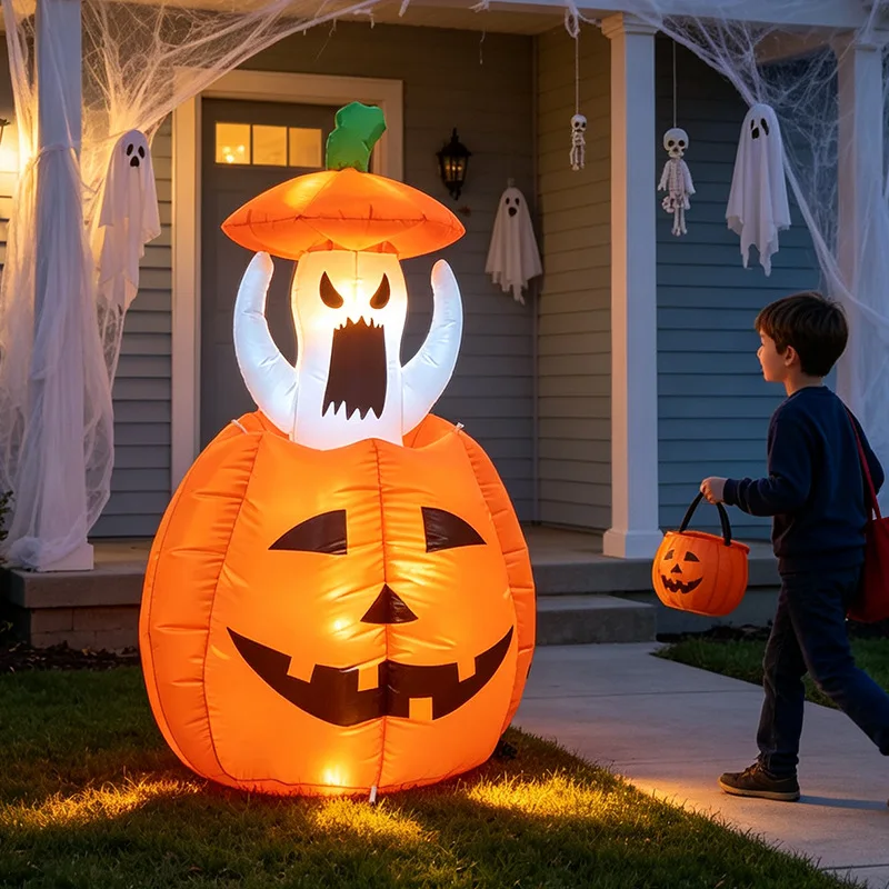 Halloween Inflatable Pumpkin White Ghost Ghost Air Model LED Luminous Lifting Funny Garden Decoration Ornament