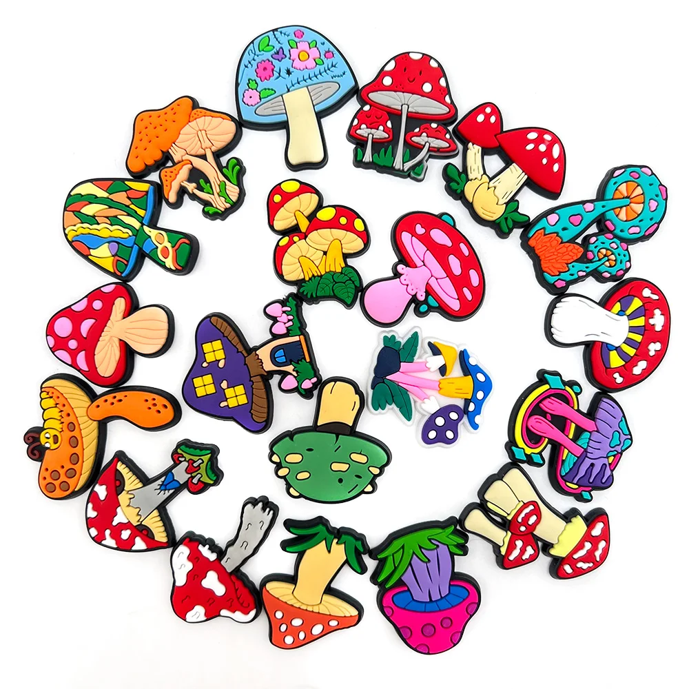 1-20pcs Lovely Bright Mushroom PVC Shoe Aceessories Charms DIY Sandals Buckle Decorations Clog Girls Party Gift