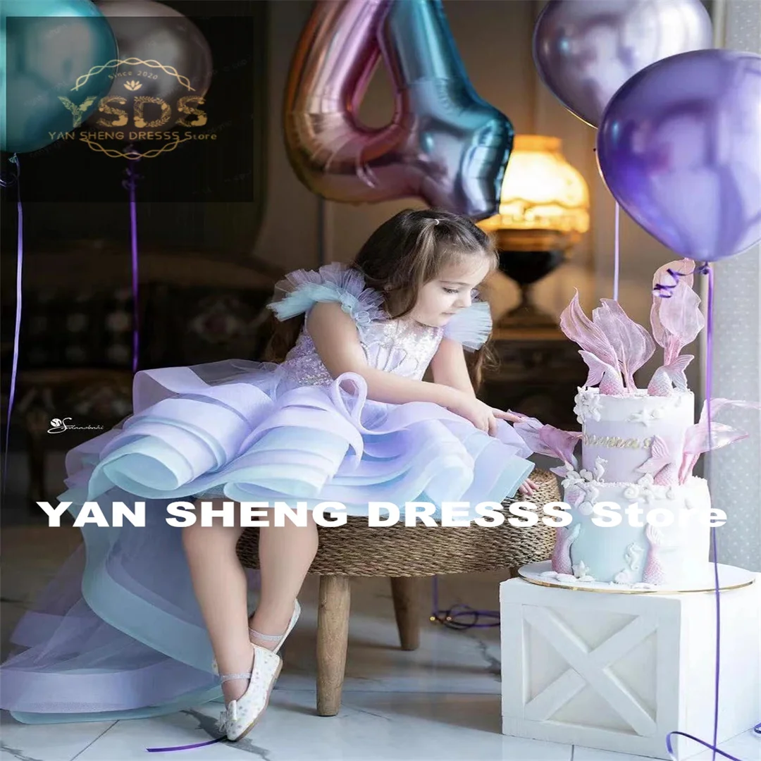 تخصيص تول الأميرة عيد ميلاد فستان المسابقة طويل مطرز القوس زهرة فتاة فساتين حفلة رسمية حفلة موسيقية مساء اللباس للفتيات