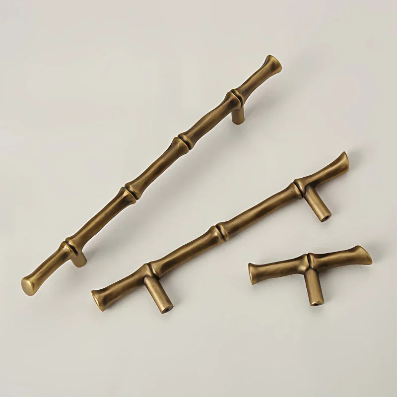 Cupboard T Bar Handles Nordic American Style Vintage Bronze Solid Brass Cabinet Knobs for Furniture / Bamboo Knot Design Handles