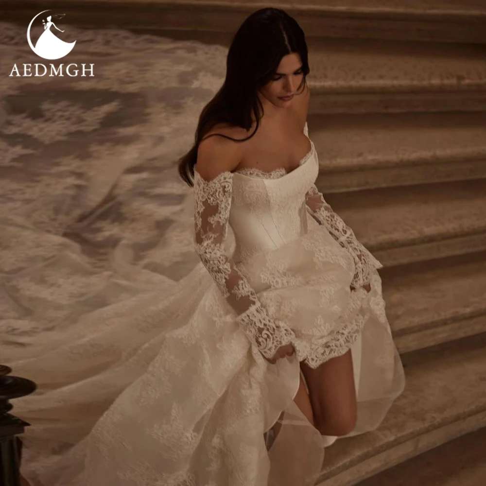 

Элегантное свадебное платье A-Line Aedmgh с вырезом «сердечко», открытыми плечами, кружевной вышивкой, шикарное, на заказ