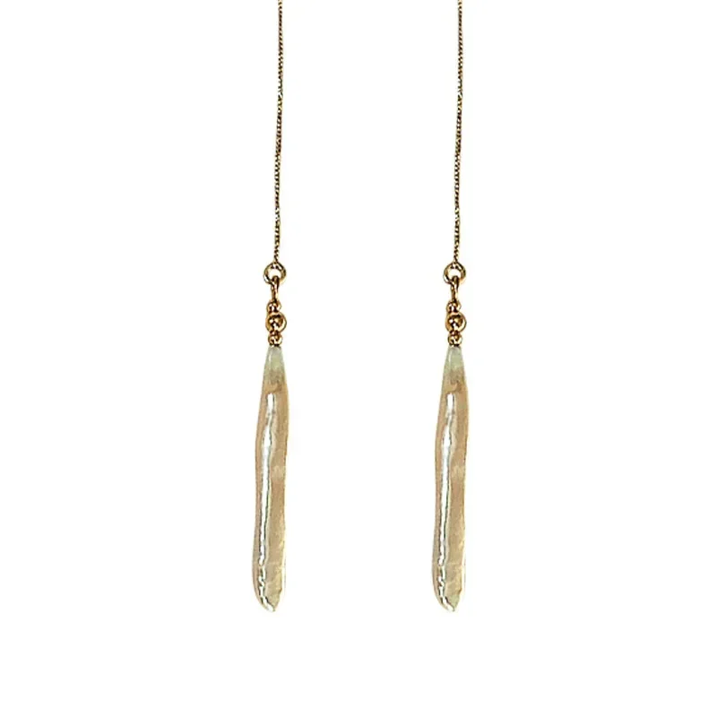 Minar Classic Freshwater Pearl Long Tassel Earring for Women Irregular Toothpick Pearls Statement Drop Earrings Wedding Jewelry