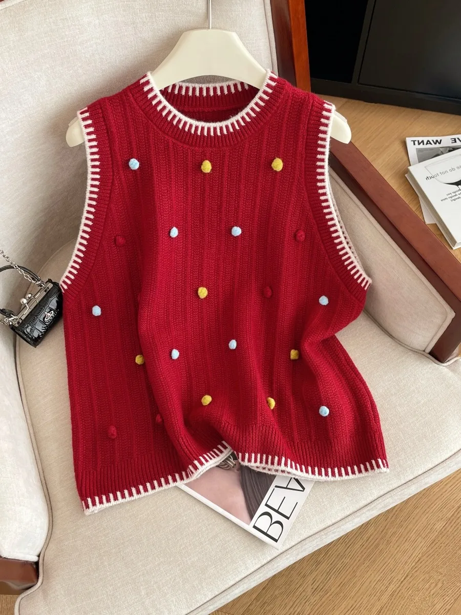 

Женский вязаный топ-майка с V-образным вырезом, красный, для похудения, весенняя новинка, модный, хлопковый, в стиле Ciwalk, милый, без рукавов