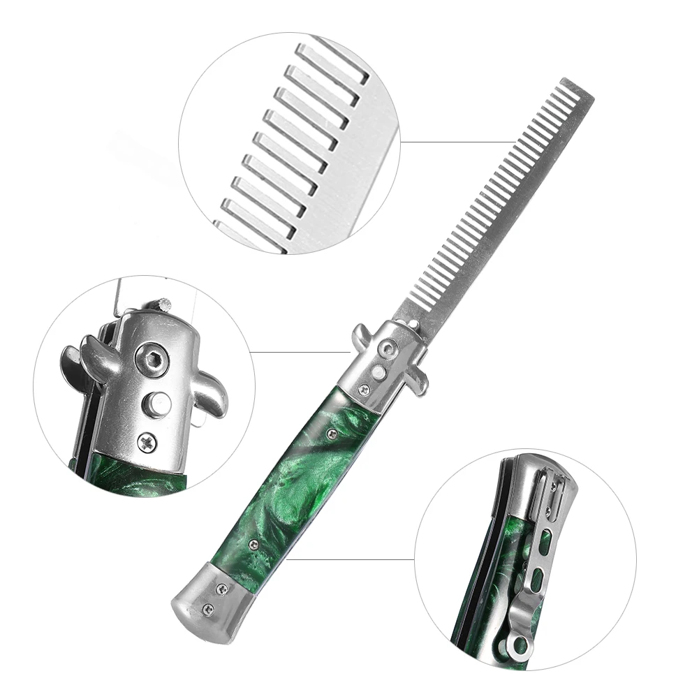 Knife Comb Folding Comb 3Colors Stainless Steel Switchblade Spring Oil Hair Comb Foldable Hairstyling Brush